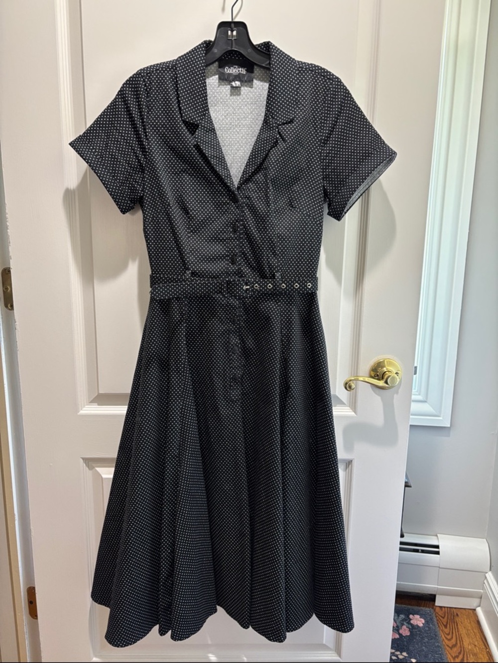 Undeniably Adorable Collectif Black and White Polka Dot Midi Shirt Dress